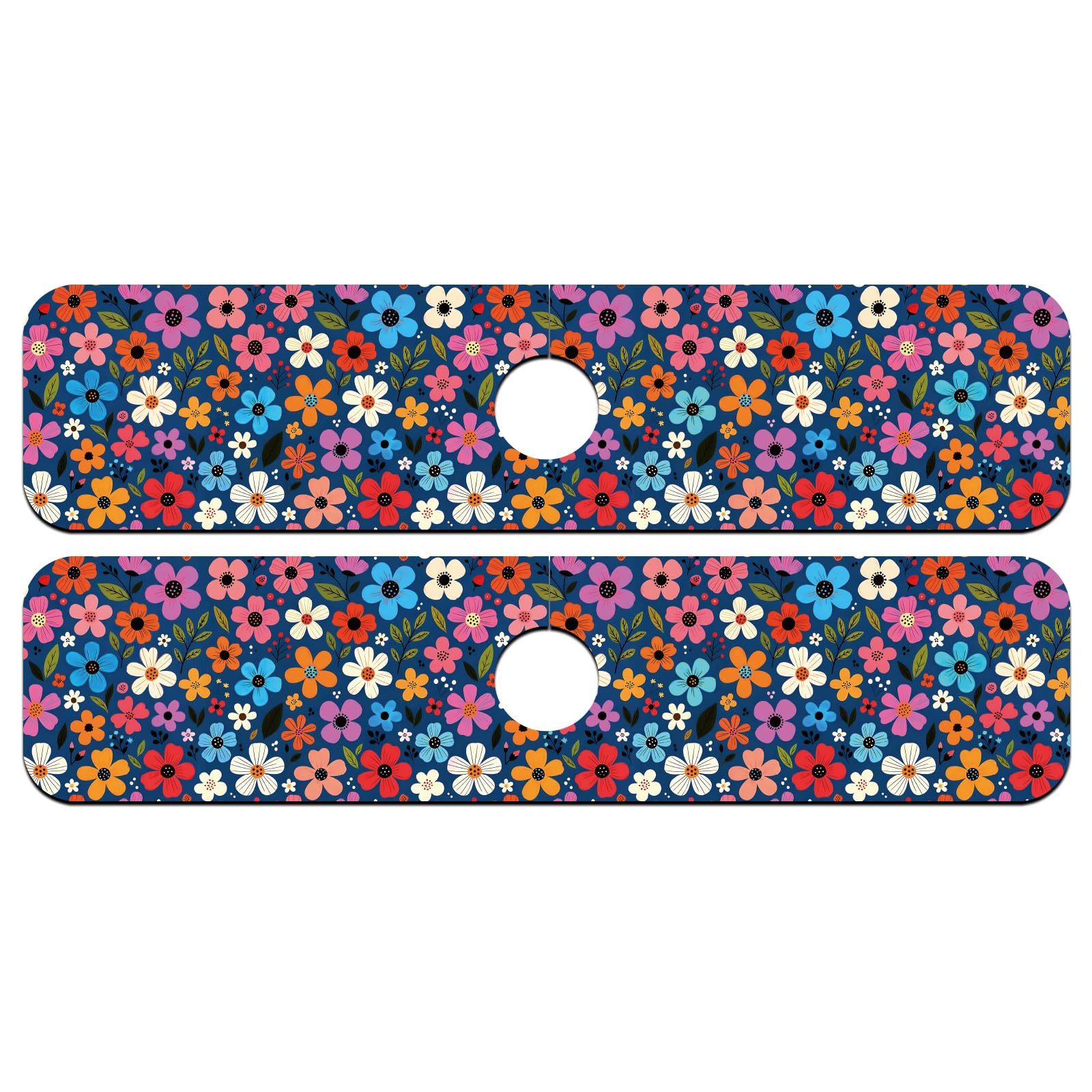 CONCHLERY 2 Pcs Plants Floral Print Pattern Kitchen Sink Splash Guard Faucet Mat Absorbent Drying Mat, for Kitchen Bathroom Home Sink Countertop Decor 23.6x5.5 Inch — image 1