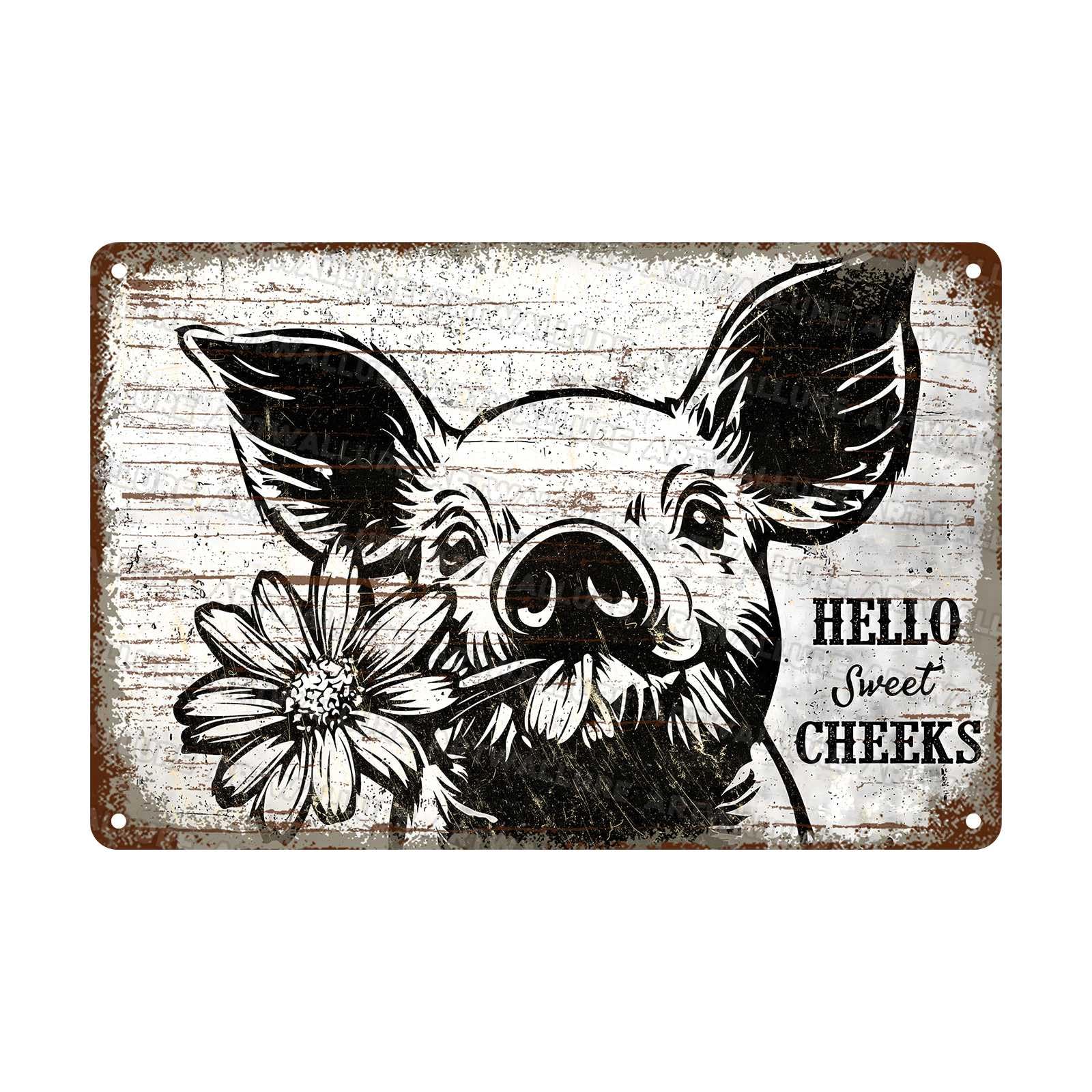 Funny Pig Vintage Sign Hello Sweet Cheeks Metal Tin Sign Bathroom Sign Wall Decor for Toilet Restroom Washroom Decor 8X12Inch
