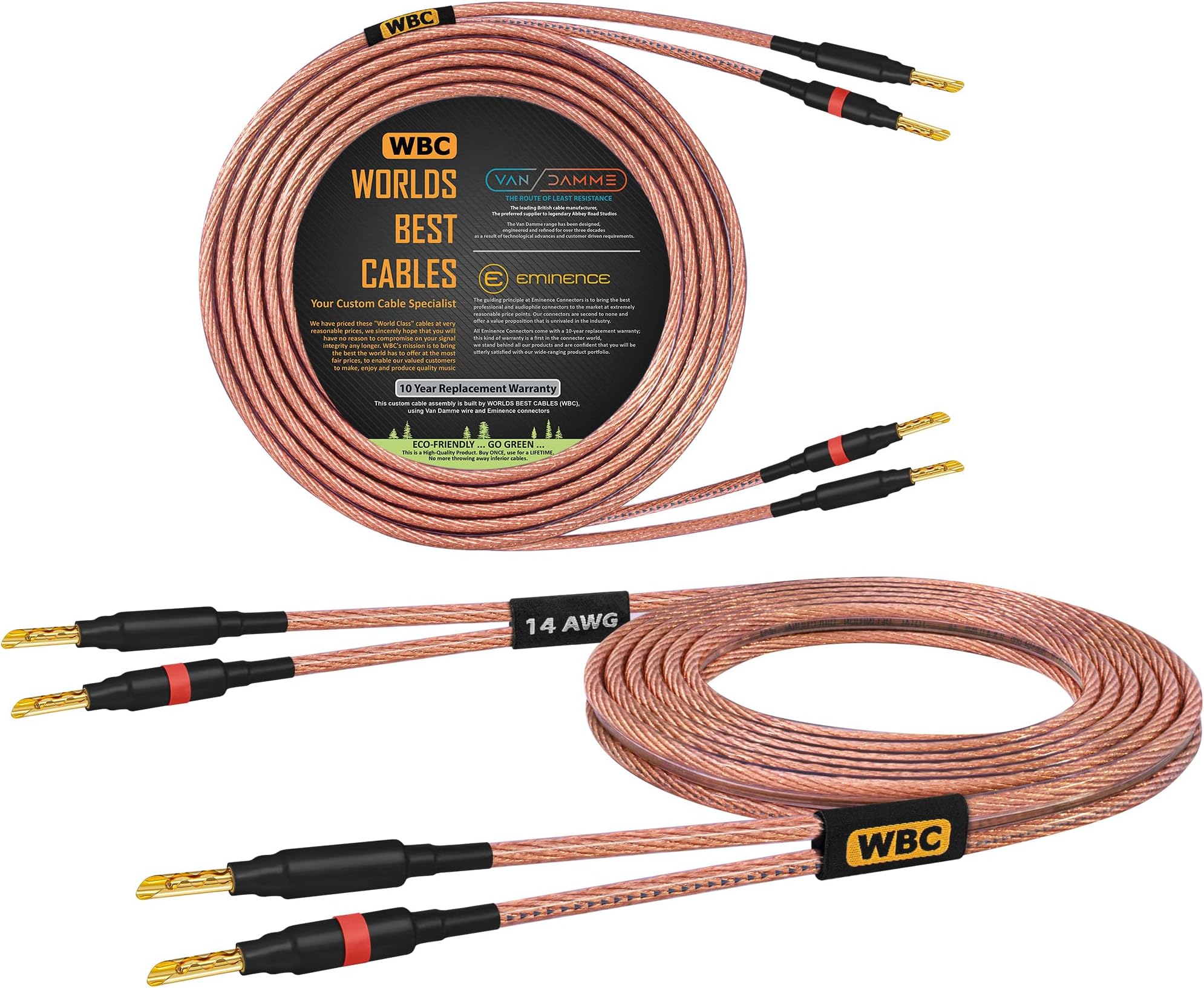 Van Damme 2 x 2.50 mm2 (2x 14AWG) - 2.5 Meter – 99.99% UP-LCOFC Figure-8 Audiophile Hi-Fi Speaker Cable Pair w/Eminence Gold Plated Banana Plugs