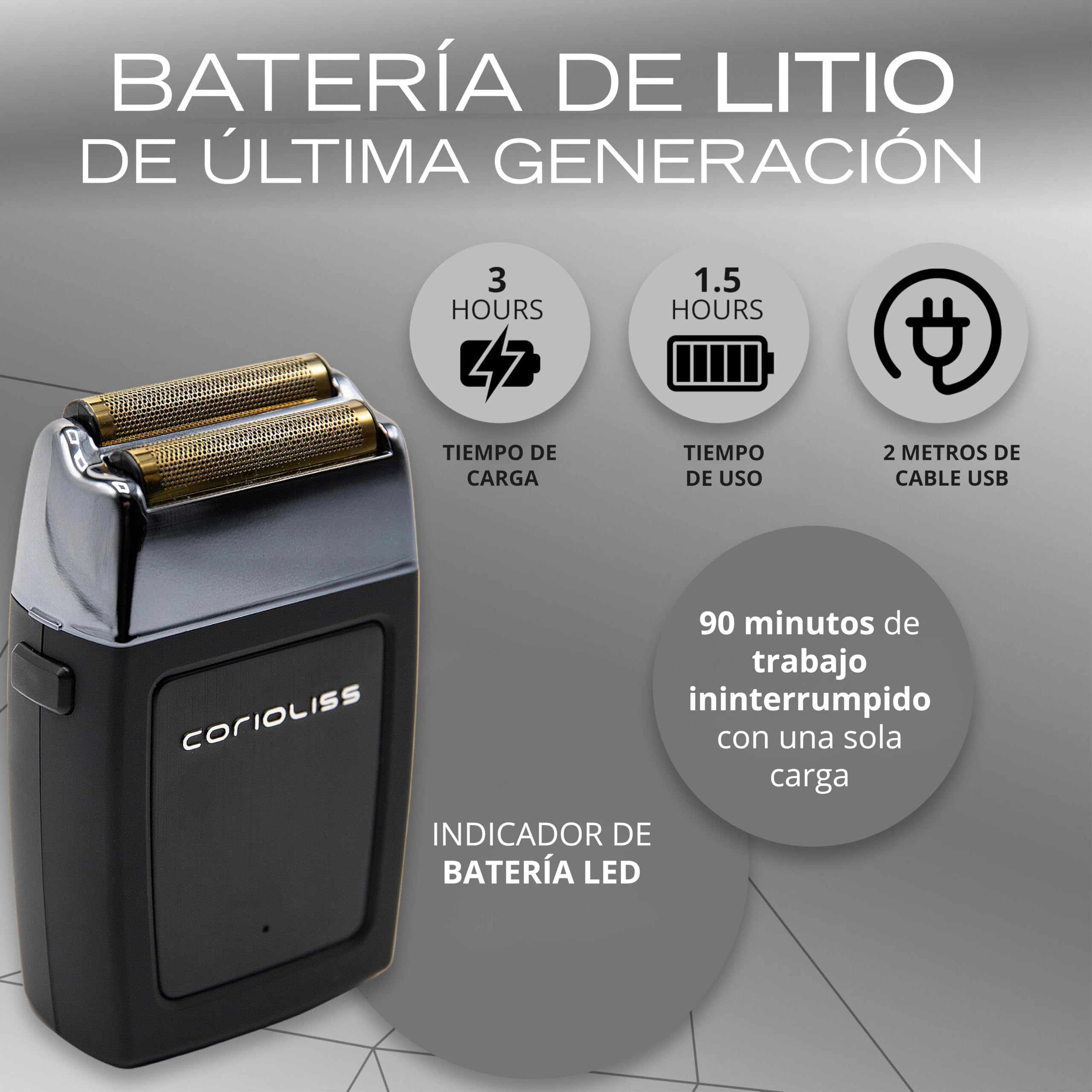 Corioliss The Shaver | Afeitadora Electrica Profesional | Láminas Titanio | Afeitado Preciso Hombre | Barba y Cabeza | Recargable | Batería 1,5 horas uso