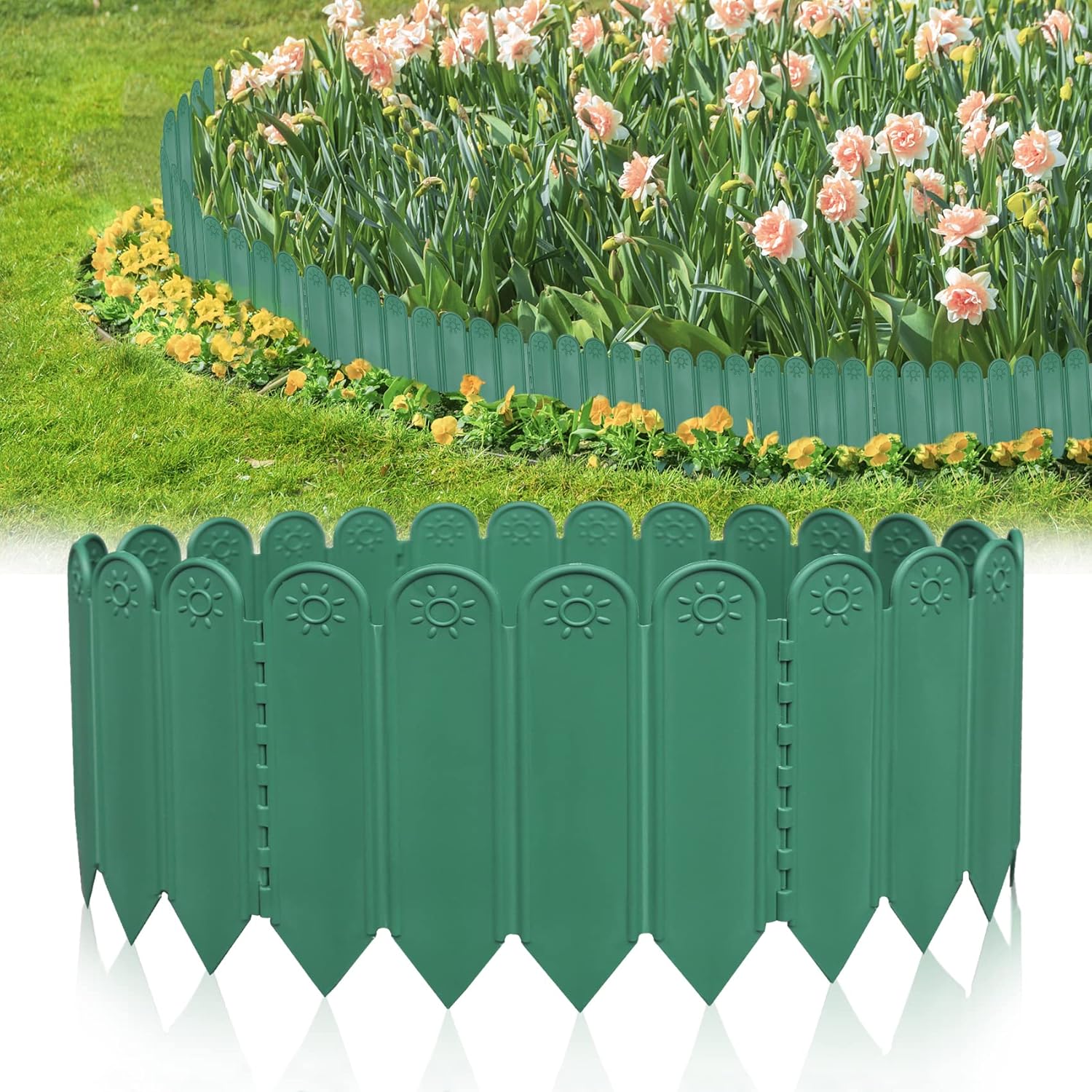 10PCS Green Garden Edging Borders, 8.66 inch Tall Plastic Garden Landscape Edging, 7.2ft Interlocking Decorative Garden Fences Edging, Lawn Edge Flower Bed Border for DIY Patio Walkways Yard