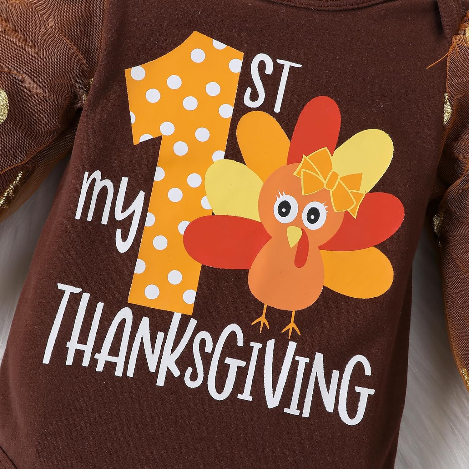 Newborn Baby Girl My 1st Thanksgiving Outfit Romper Top + Pants with Headband Infant Girl Clothes Set - Image 6