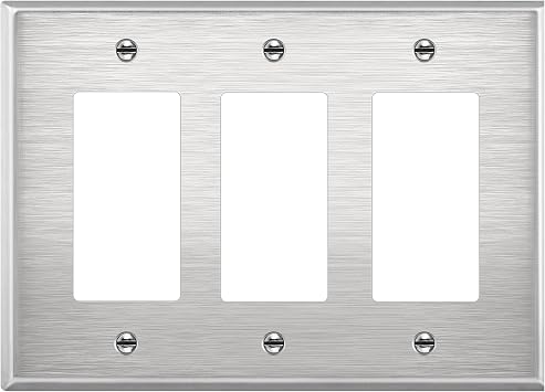 ENERLITES Triple Decorator Switch Metal Wall Plate, Midsize 3-Gang, Silver