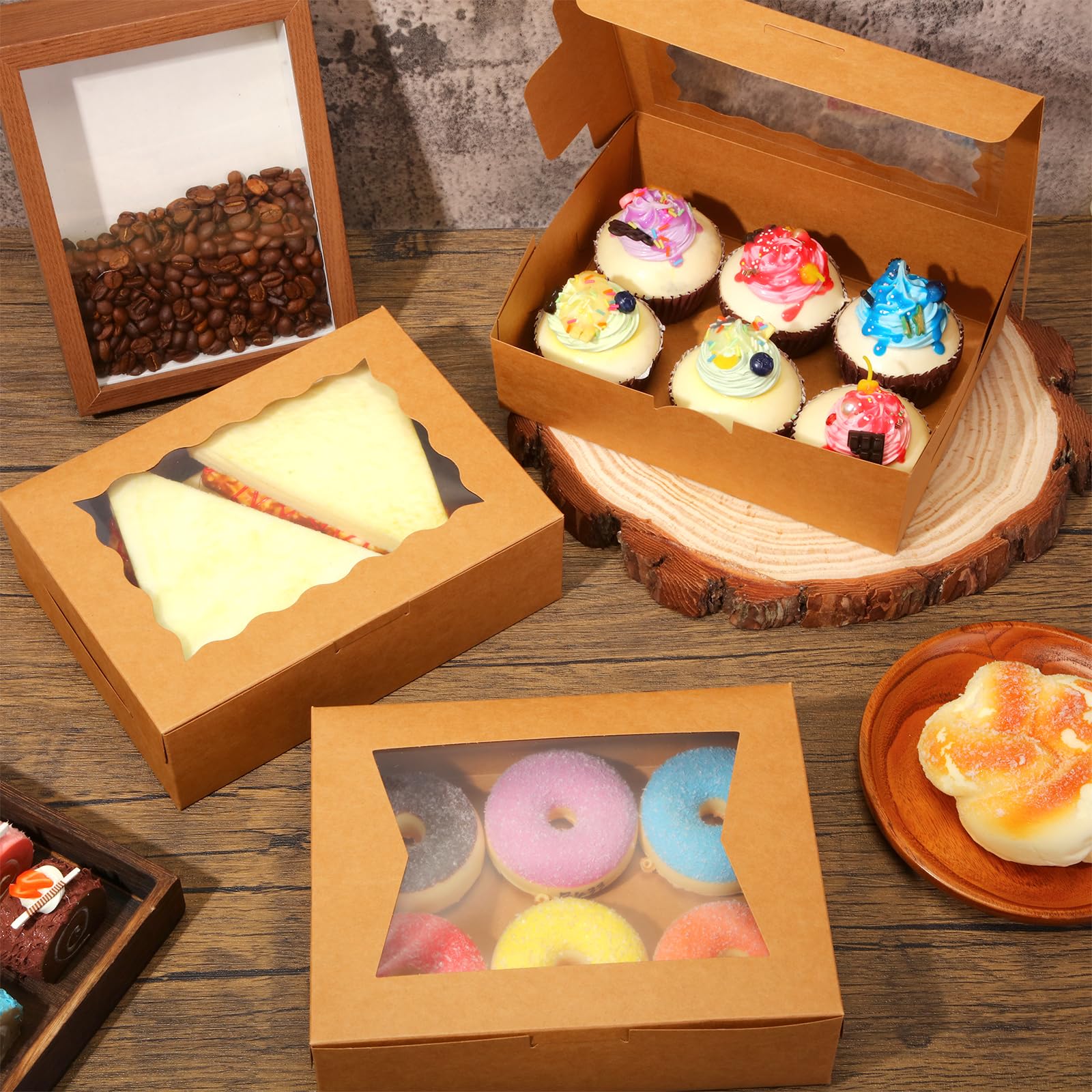 TaoBary 100 cajas de galletas de 8 pulgadas, cajas de panadería de 8 x 6 x 2.5 pulgadas, caja de papel desplegable automática con 2 ventanas de estilo para galletas, cajas de dulces para chocolate,