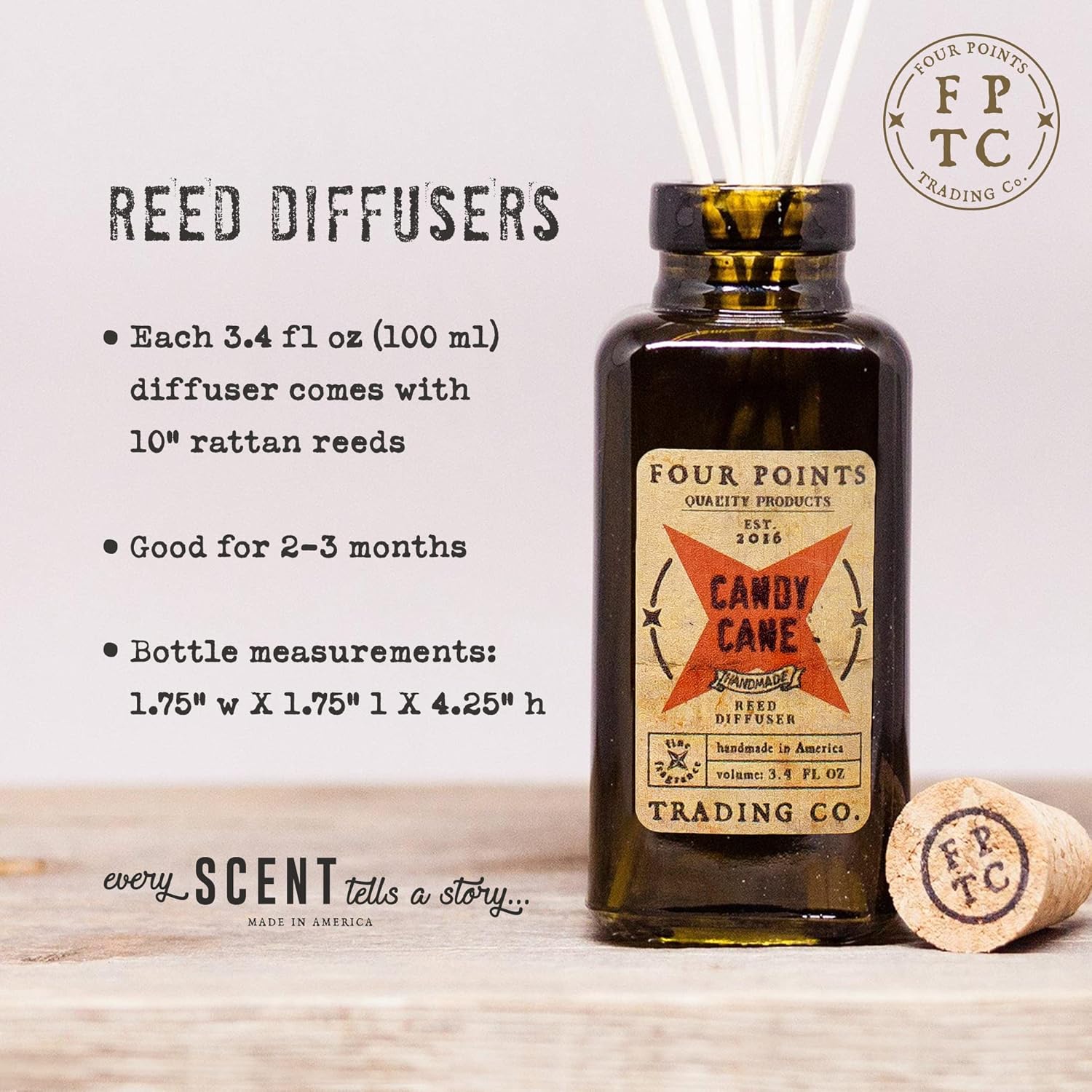 Candy Cane Diffuser Set - Fall Decor - Scent Infuser & Essential Oil Diffuser for Large Room, Home, or Bathroom - Smell Goods for House - Fall Gifts for Women - 3.4oz