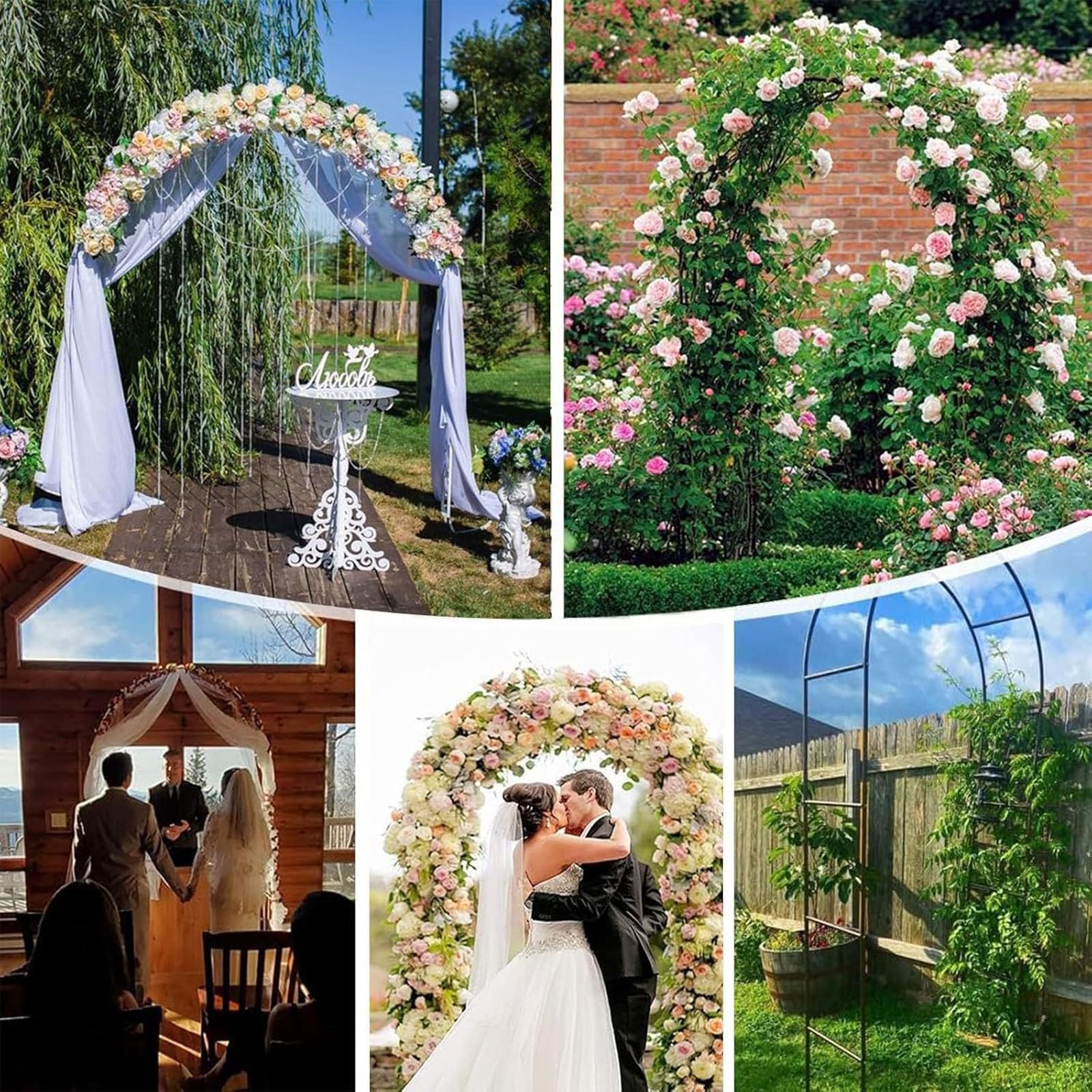 Arco de jardín de metal resistente para plantas trepadoras, resistente a la intemperie, arco de pérgola al aire libre con bases