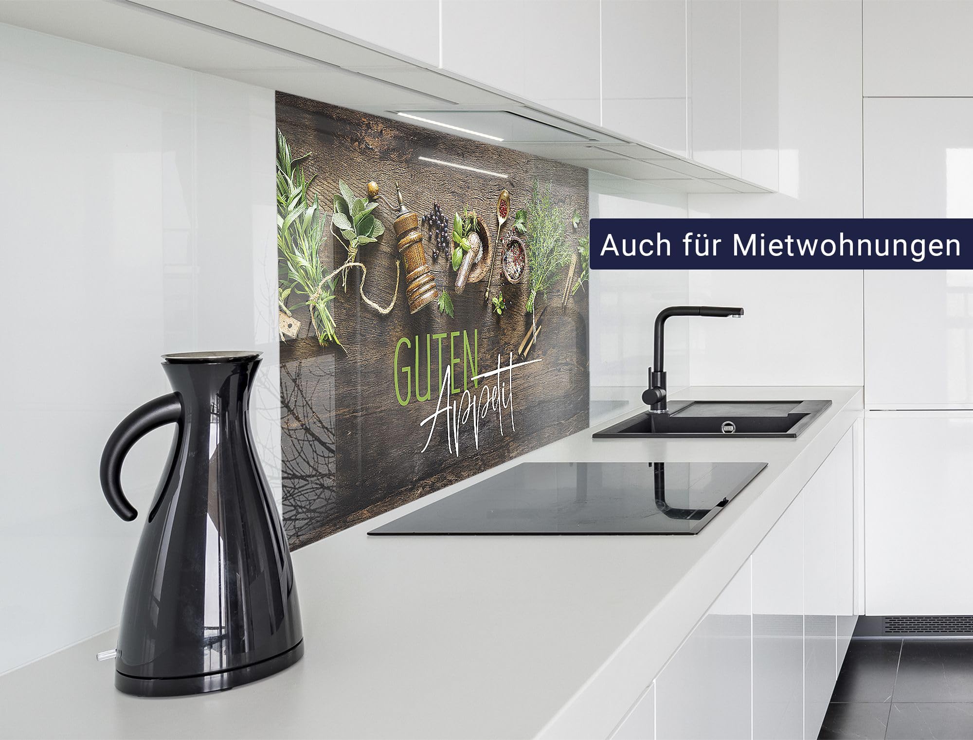 Herd Spritzschutz Wand Spüle Küchenrückwand Glasoptik Acryl Glas 2mm 160x50cm Kräuter Gewürze Text Guten Appetit