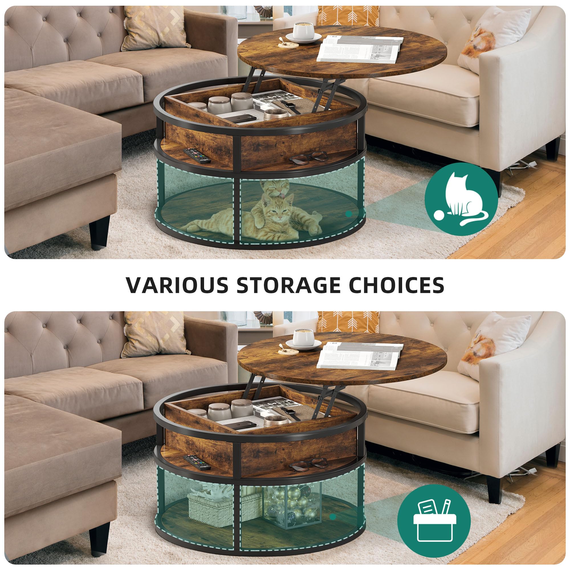 Snapklik.com : YITAHOME Round Lift Top Coffee Table, Coffee Tables For ...