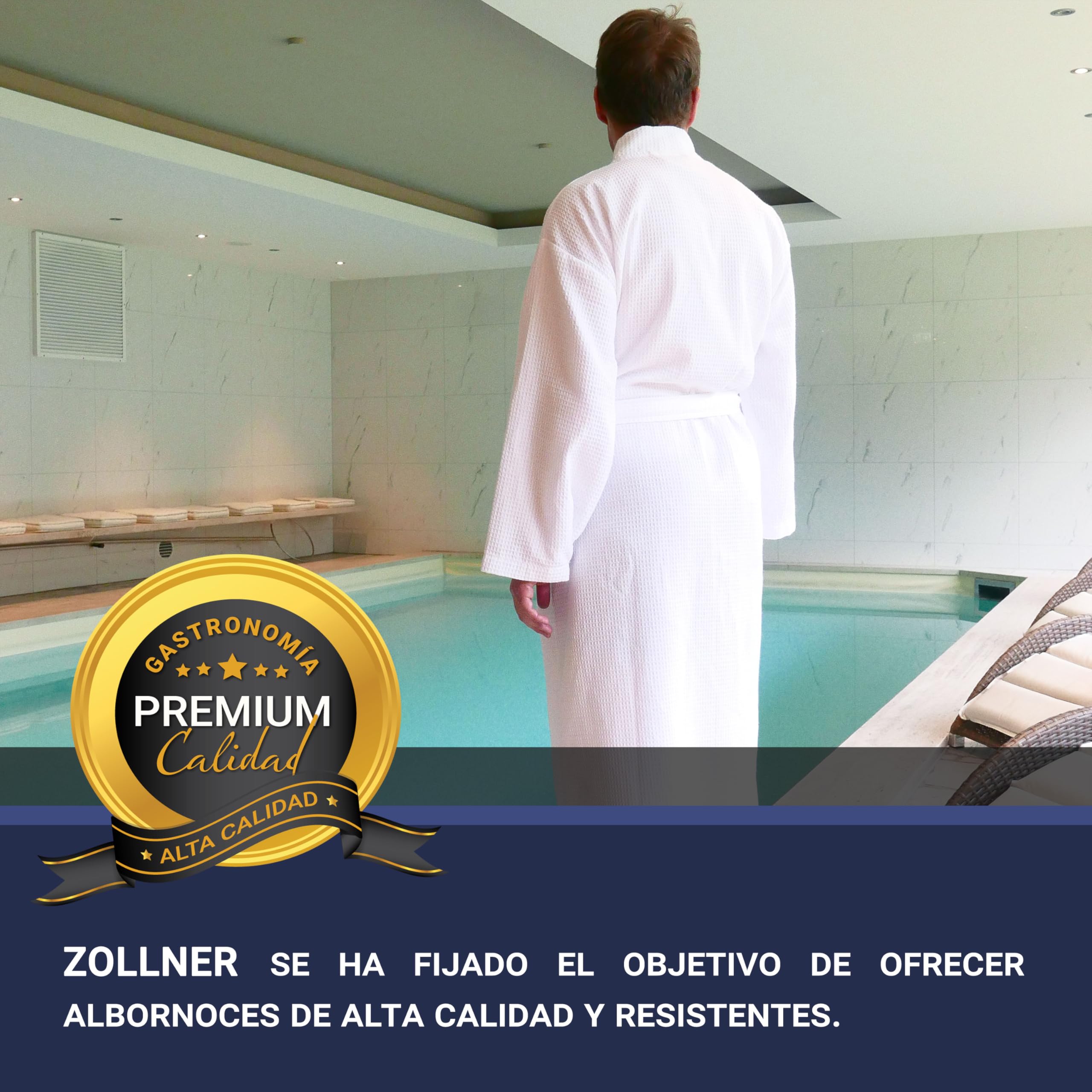 ZOLLNER Albornoz : suave y agradable al tacto, tejido de piqué, unisex, algodón, tallas S-3XL, lavable hasta 60 °C, calidad hotelera, certificado Oeko Tex®, 266