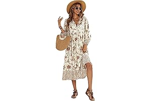 Women's Long Sleeve Flowy Floral Print V Neck Swing Maxi Dress