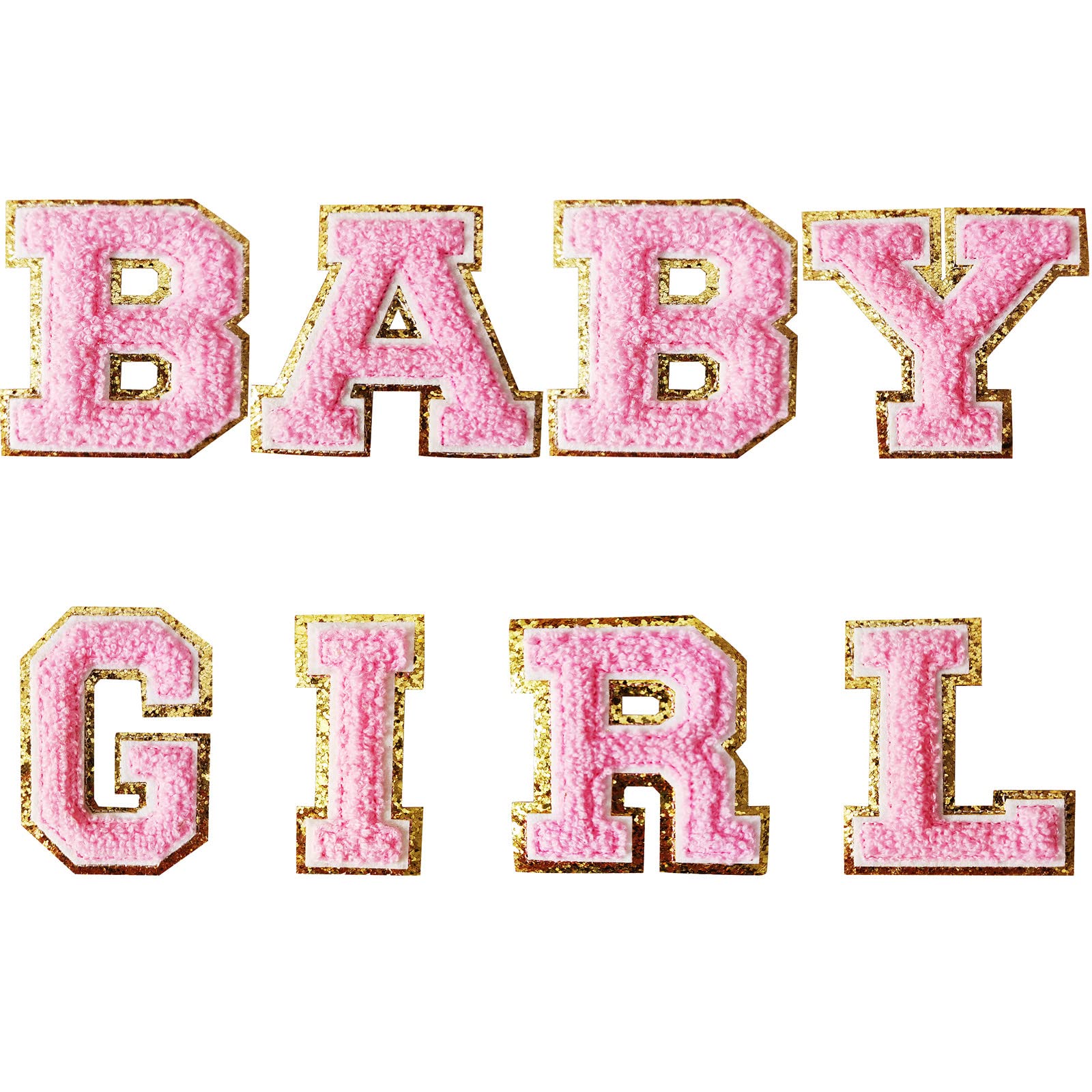 8 Pcs Iron on Patches Sew On Alphabet Patch Letter B A B Y G I R L Patches for DIY Supplies (Babygirl, Pink)