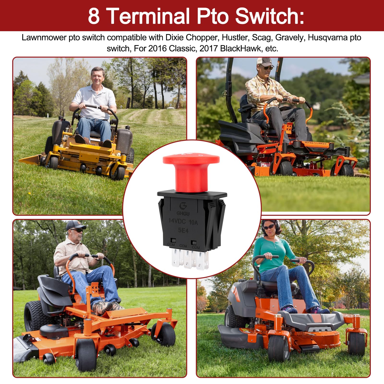 Interrupteur de prise de force à 8 bornes 10 A pour tondeuse Delta 6204 6201 Compatible Hustler Dixie Chopper Husqvarna Pièces de tondeuse Classic RZT Pro Series SZT Pro Series Zee 2 RZT