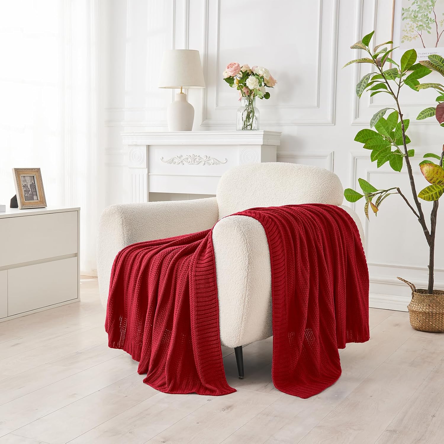 Douceur Christmas Red Throw Blanket for Bed, Soft Cozy Lightweight Stripe Pattern Knitted Throw Blanket for Sofa, Living Room Gift, 50"X60" - Image 2