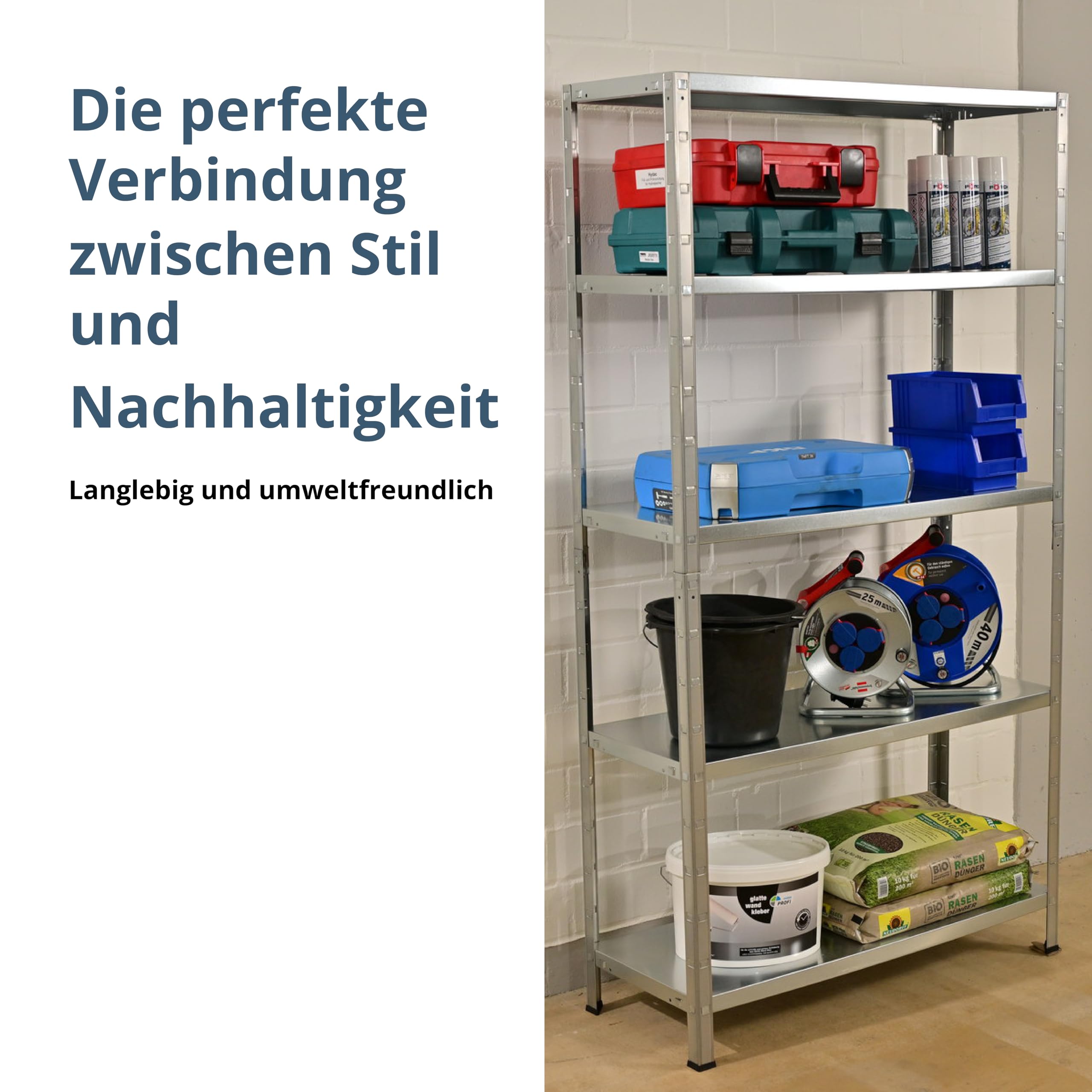 SCHULTE Regalwelt Steckregal mit 5 PowerMAX Fachböden, 65 kg Tragkraft, 190x100x40 cm (HxBxT), verzinkt, Lagerregal, Werkstattregal, Kellerregal, Garagenregal, Metallregal | mit 5 PowerMAX Fachböden, 65 kg Tragkraft verzinkt, Lagerregal, Werkstattregal, K