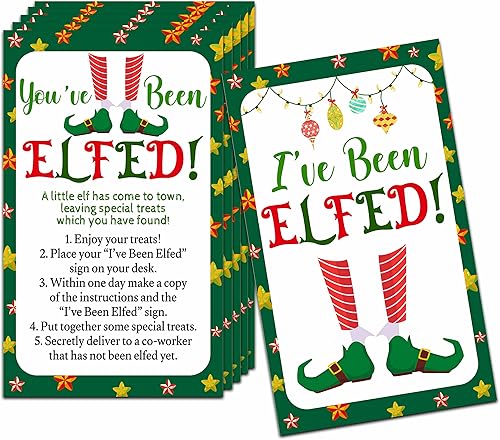 Youve Been Elfed - Kit de juego de Navidad  Letrero de Navidad con texto en inglés Ive Been Elfed  Juegos de oficina de Navidad para compañeros de