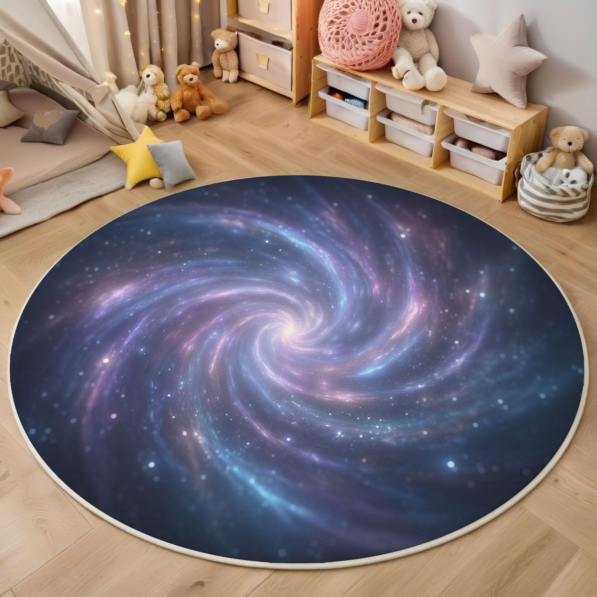Tapis de chambre galaxie moderne 200cm grand tapis rond lavable pour salon et salle à manger