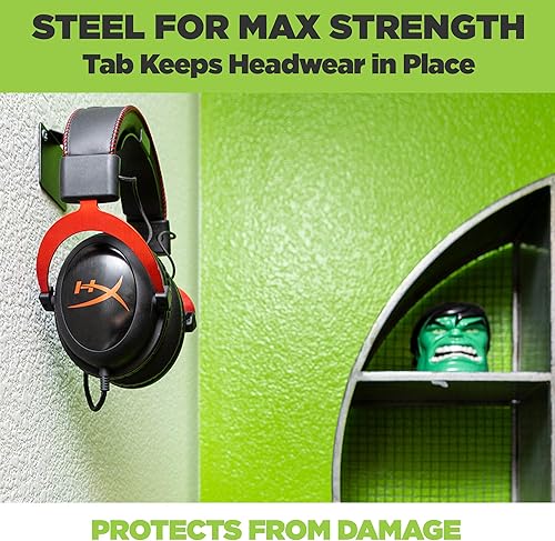 Miniatura 5 de HIDEit Mounts Uni-H - Soporte de pared universal para auriculares, fabricado en Estados Unidos, accesorios de juego de acero negro para auriculares