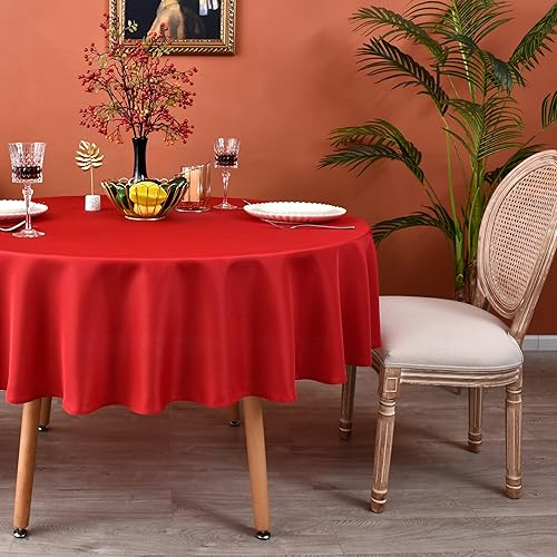 MEANMOY - Mantel redondo de 210 GSM, resistente al agua y a las manchas, en color rojo, para mesa circular - Funda de mesa pequeña de 48 pulgadas,