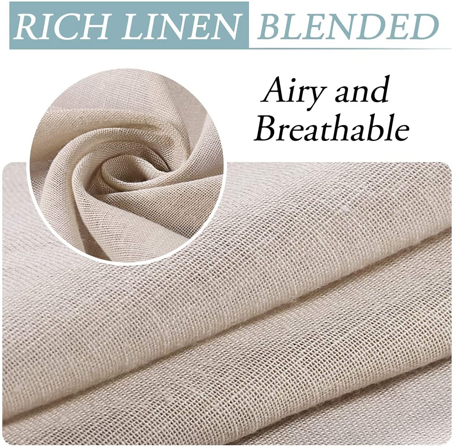 LINFKY Outdoor Linen Sheer Curtain for Patio Detachable Sticky Tab Top for Easy Hanging & Unsling - Image 3