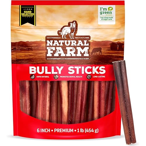 Natural Farm Odor-Free Select Bully Sticks, (6-Inch, 1-Pound), Hand Selected for Consistent Thickness, 100% Beef Pizzle Dog Chews, Fully Digestible, High Protein, Best Dental Treats