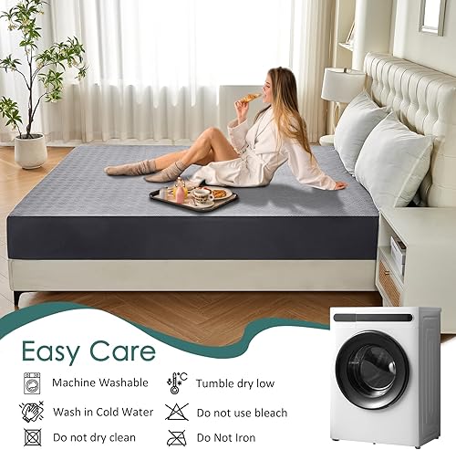 Miniatura 3 de Protector de colchón tamaño matrimonial, impermeable, transpirable, tela de aire 3D, silenciosa, con bolsillo profundo de 6 a 18 pulgadas, lavable a