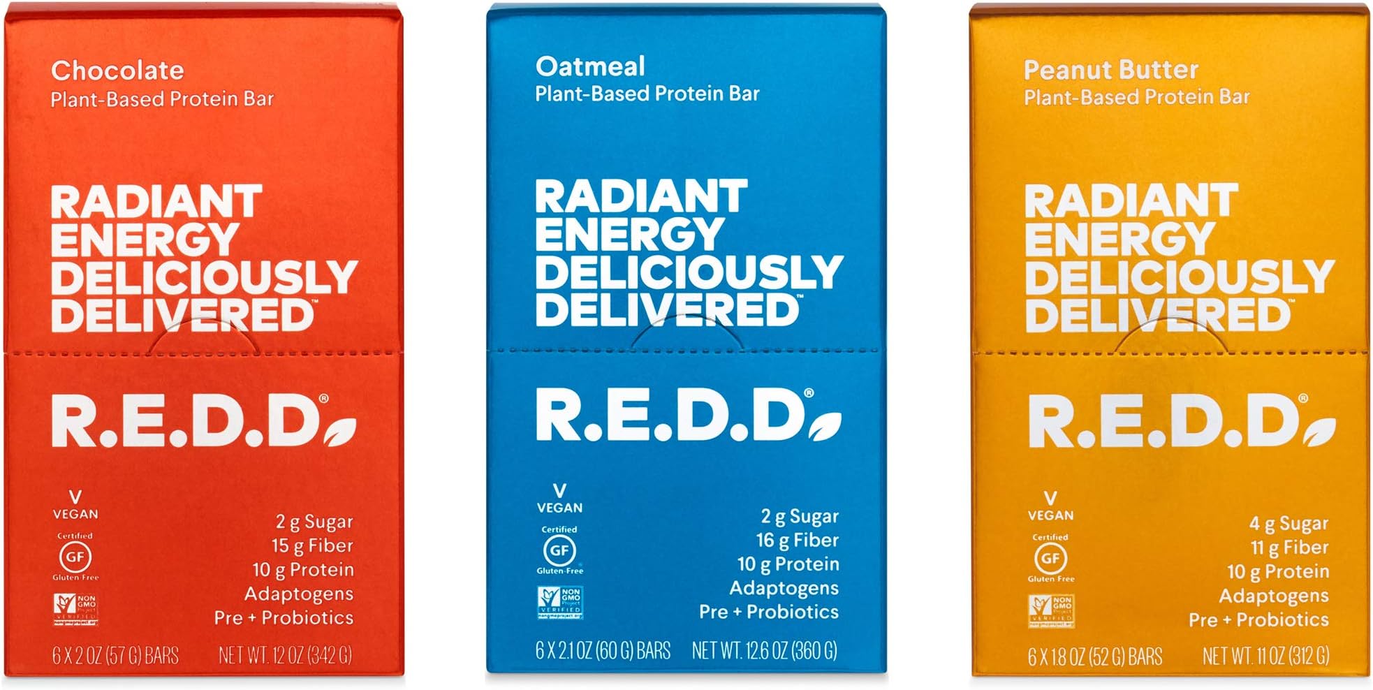 R.E.D.D. Bar, Vegan Protein Bar, Low Sugar & Gluten-Free, Variety Pack 1, 18 Bars