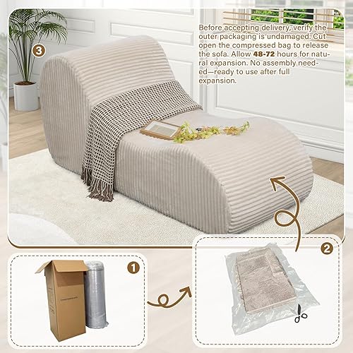 Miniatura 7 de Tumbona de pana para interiores, sin hueso, de gran tamaño, esponja de alta densidad, suave sofá con curvas de cuerpo humano para yoga, color caqui