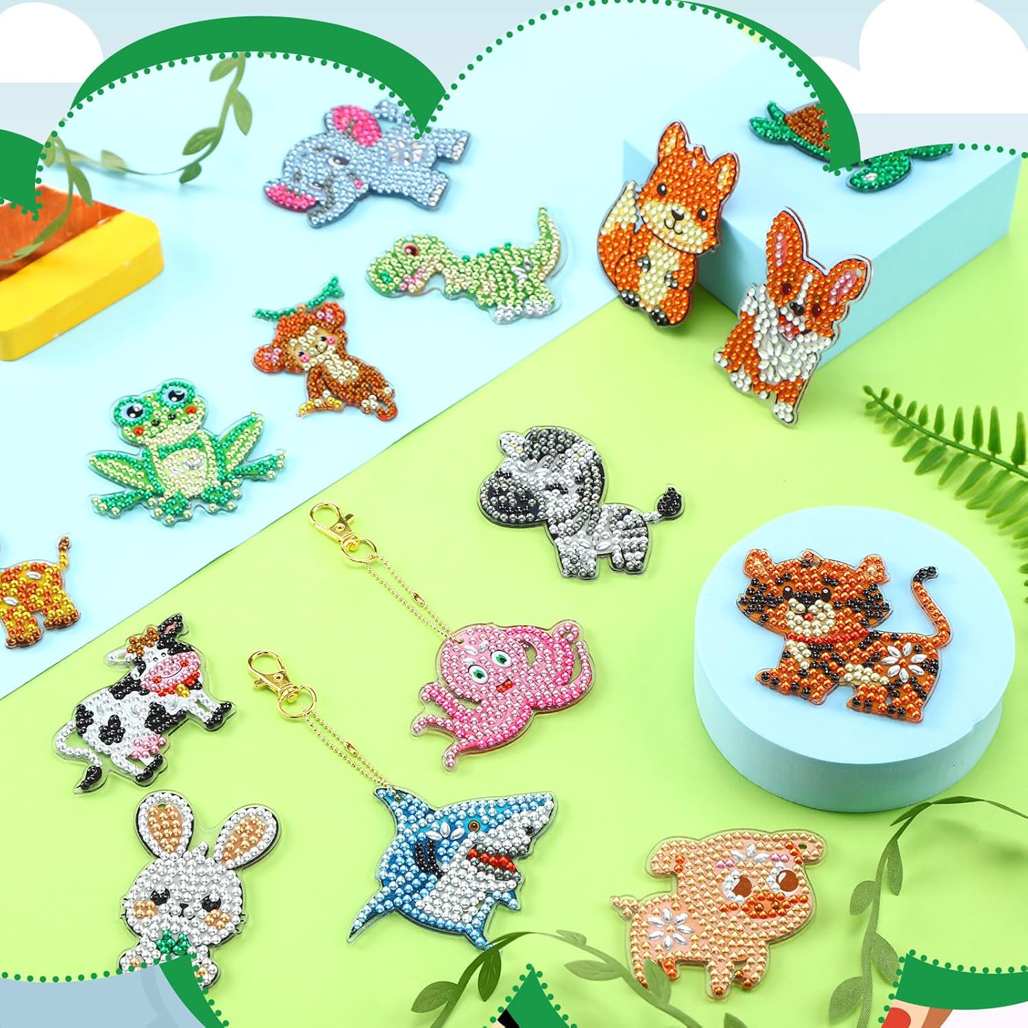 Yaomiao 17 Pcs Diamond Keychains Animal Diamond Art Ornaments Double Side Key Rings DIY 5D Art Pedants for Beginners Birthday Crafting Home Party Decor - Image 5