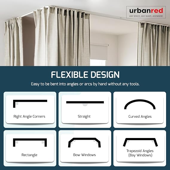 Urbanred Room Divider Curtains with Flexible Track, 95% Blackout Heavy Polyester Ceiling Curtains, Noise-Reducing Privacy Room Divider, Easy Installation for Windows, Ceiling Curtain Track, 3M Bundle