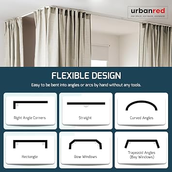 Urbanred Room Divider Curtains with Flexible Track, 95% Blackout Heavy Polyester Ceiling Curtains, Noise-Reducing Privacy Room Divider, Easy Installation for Windows, Ceiling Curtain Track, 3M Bundle