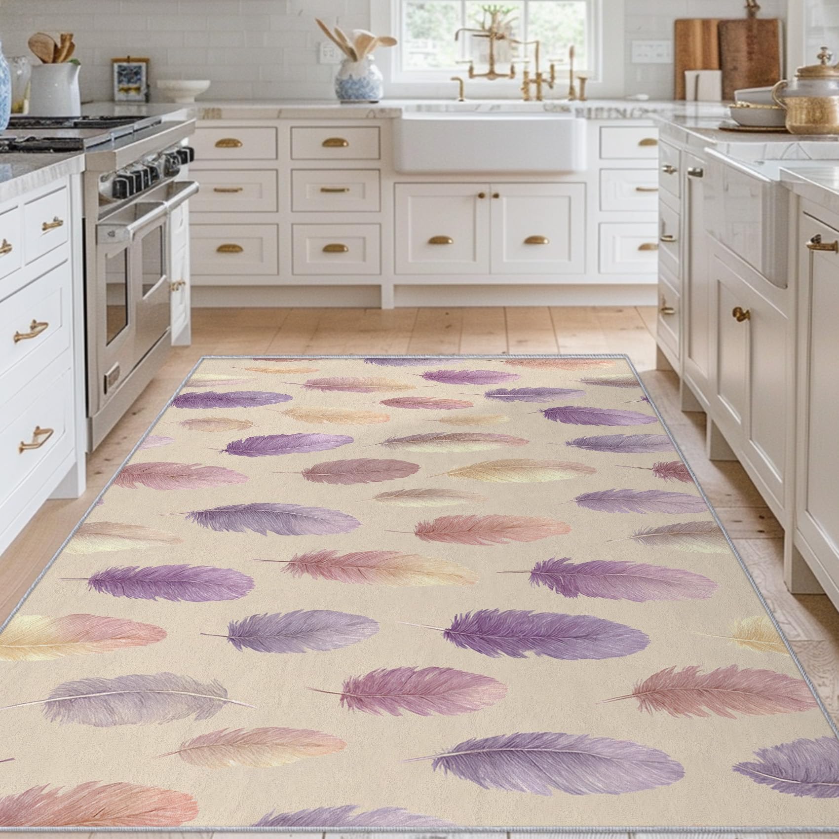 Tapis plume rose lavable avec dossier antidérapant pour descente de lit
