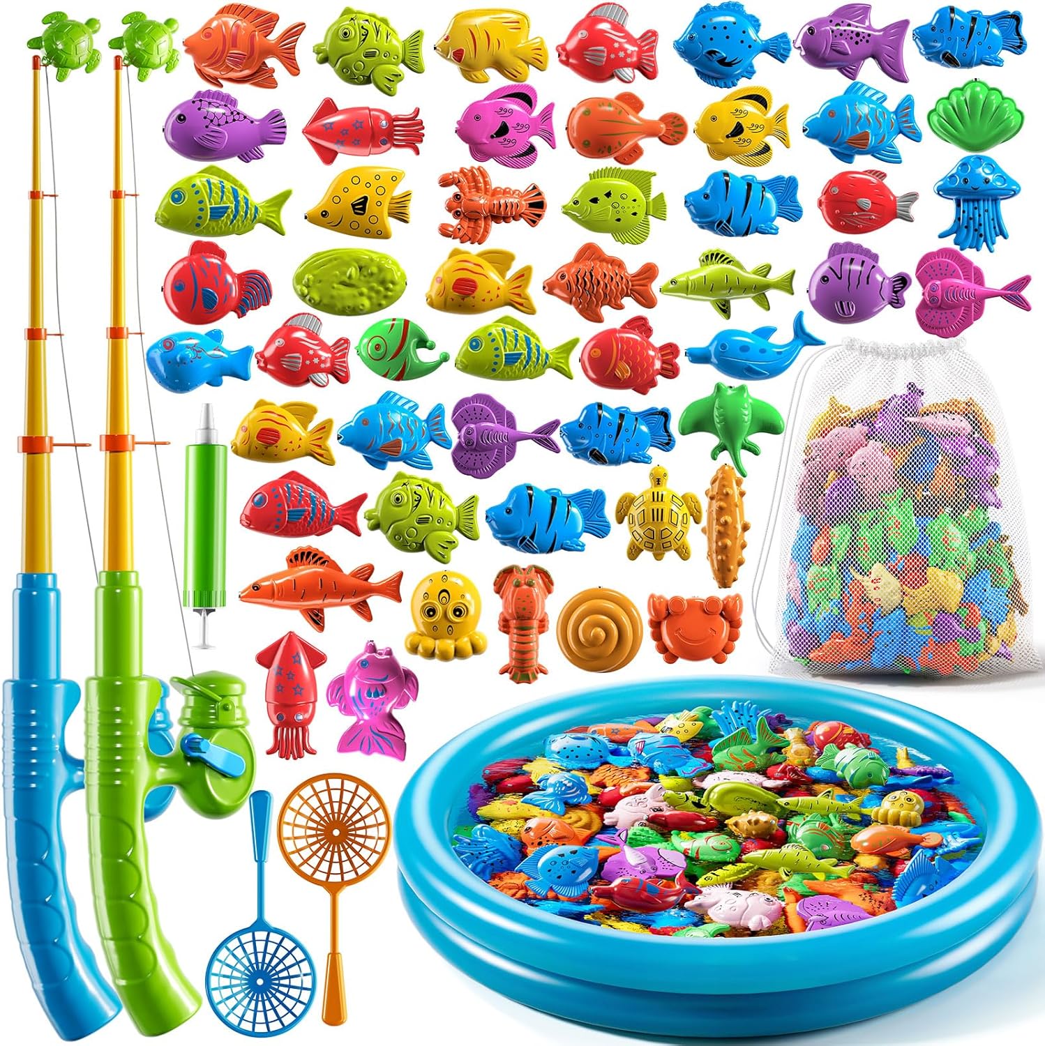 PEADUCK Magnetic Fishing Toys Game Pool Toys Set for Kids 3-5, Water Table Bathtub Toys with Pole Rod Net Plastic Floating Fish, Outdoor Toys for Kids Boys Girls Age 3 4 5 6 7 8 Year Old