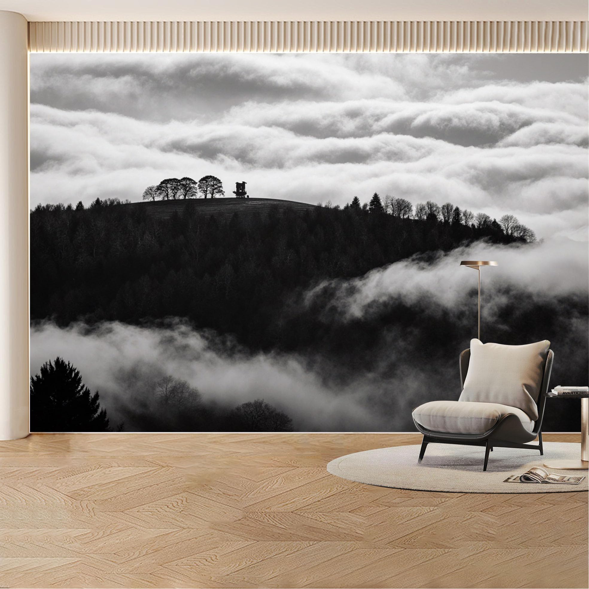 Custom Wall Mural Wallpaper Misty Mountain Forest， Landscape Nature Modern Large Wall Art， Minimalist Luxury for Living Room， Bedroom， Office