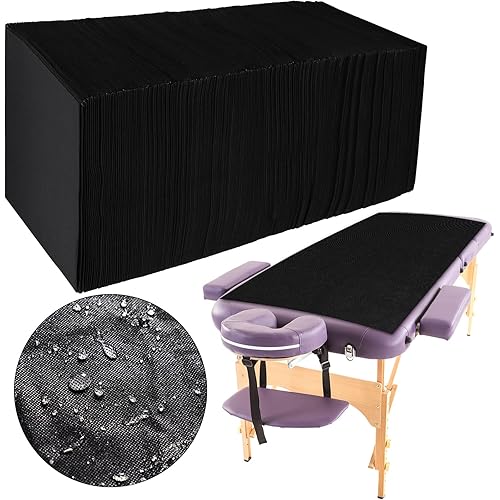 Kinlop 100 Pieces 31.5 x 71 Inch Disposable Bed Sheets Breathable Massage Table Cover Black Tattoo Drape Sheets Fabric Non-woven Bed Cover for Travel Spa Hotel Salon(Unperforated)