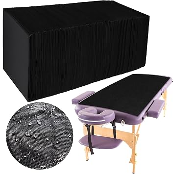 Kinlop 100 Pieces 31.5 x 71 Inch Disposable Bed Sheets Waterproof Massage Table Cover Black Breathable Tattoo Drape Sheets Fabric Non-woven Bed Cover for Travel Spa Hotel SalonUnperforated