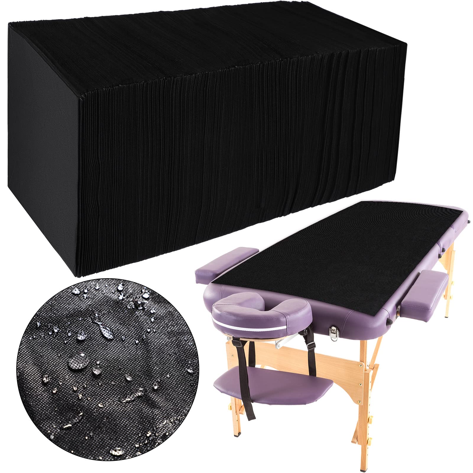 Photo 1 of Kinlop 100 Pieces 31.5 x 71 Inch Disposable Bed Sheets Non-Woven Spa Fabric Sheets Black Waterproof Oil Proof Bed Cover Massage Table Sheets for Travel Spa Tattoo Hotel Salon