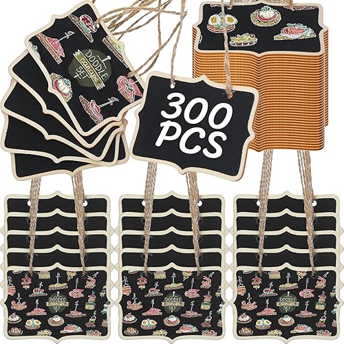 300 etiquetas de pizarra de madera para colgar, letreros de pizarra de 3.35 x 2.36 pulgadas, mini etiquetas de pizarra de madera, etiquetas