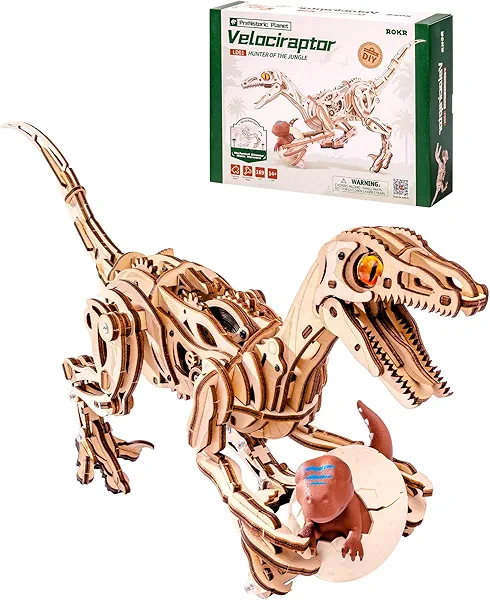 ROKR 3D Puzzles for Adults,Velociraptor Model Kit,106Piece 3D Wooden Puzzles,Gift for Adults and Teens
