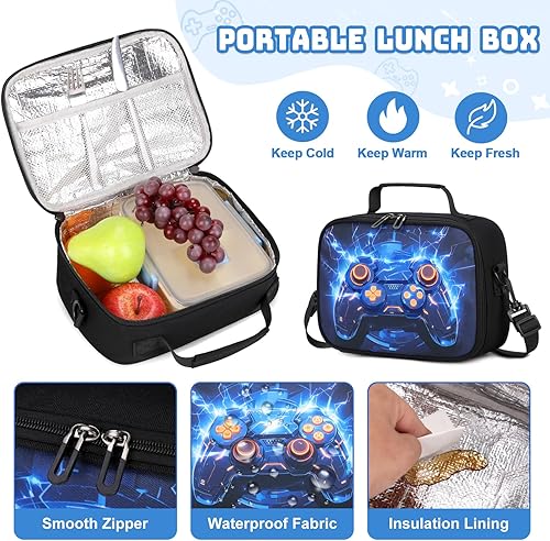 Miniatura 2 de Lonchera para niños, lonchera térmica para niños, reutilizable, portátil, con correa ajustable, bolsa de almuerzo para niños pequeños para picnic,