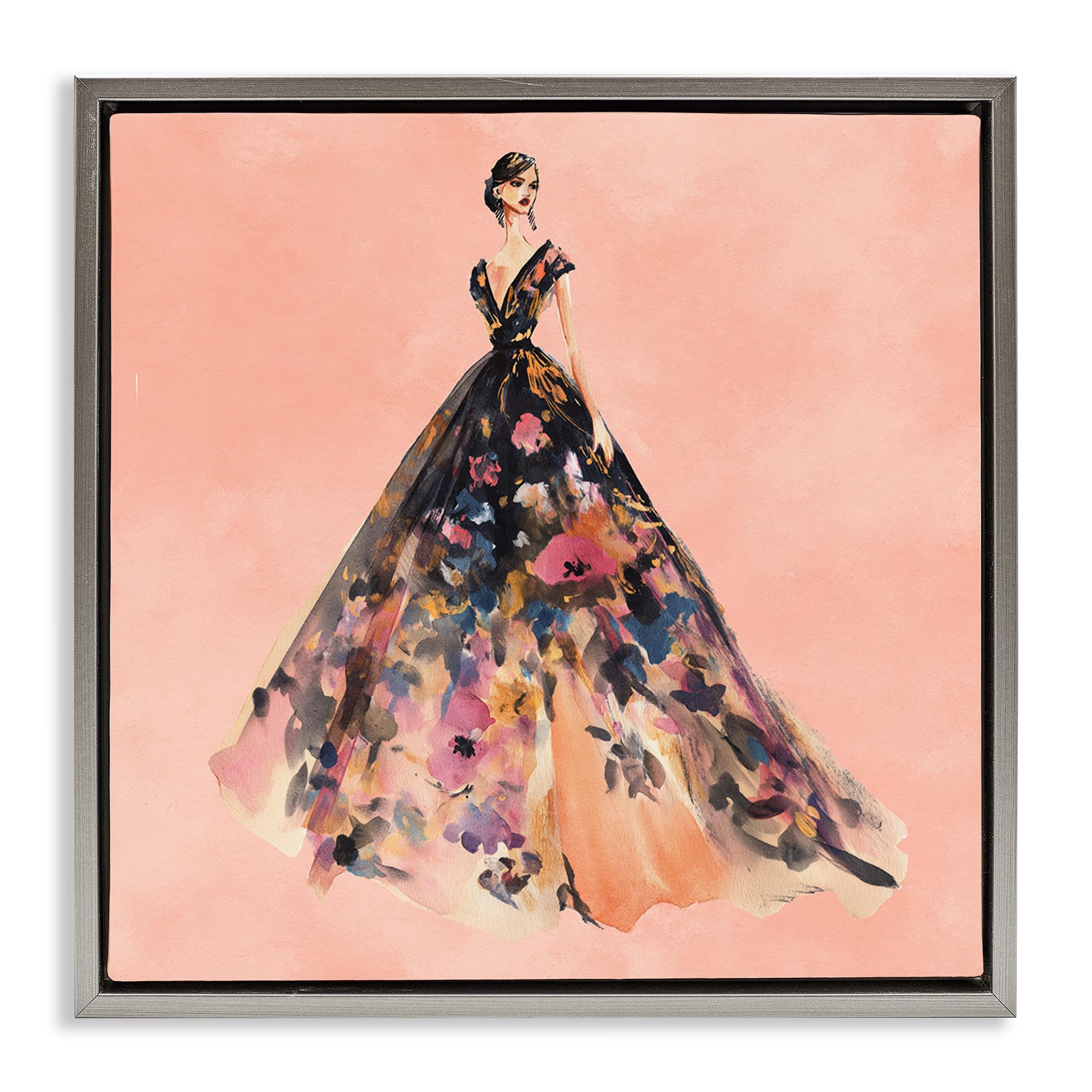 Stupell Industries Rose Gold Night Gown 'Rose Gold Night', Floating Frame Canvas Art, Gray, 18 X 18 Inches, Easy To Hang And Sturdy, Made In Usa, By Svetlana Aleynikova