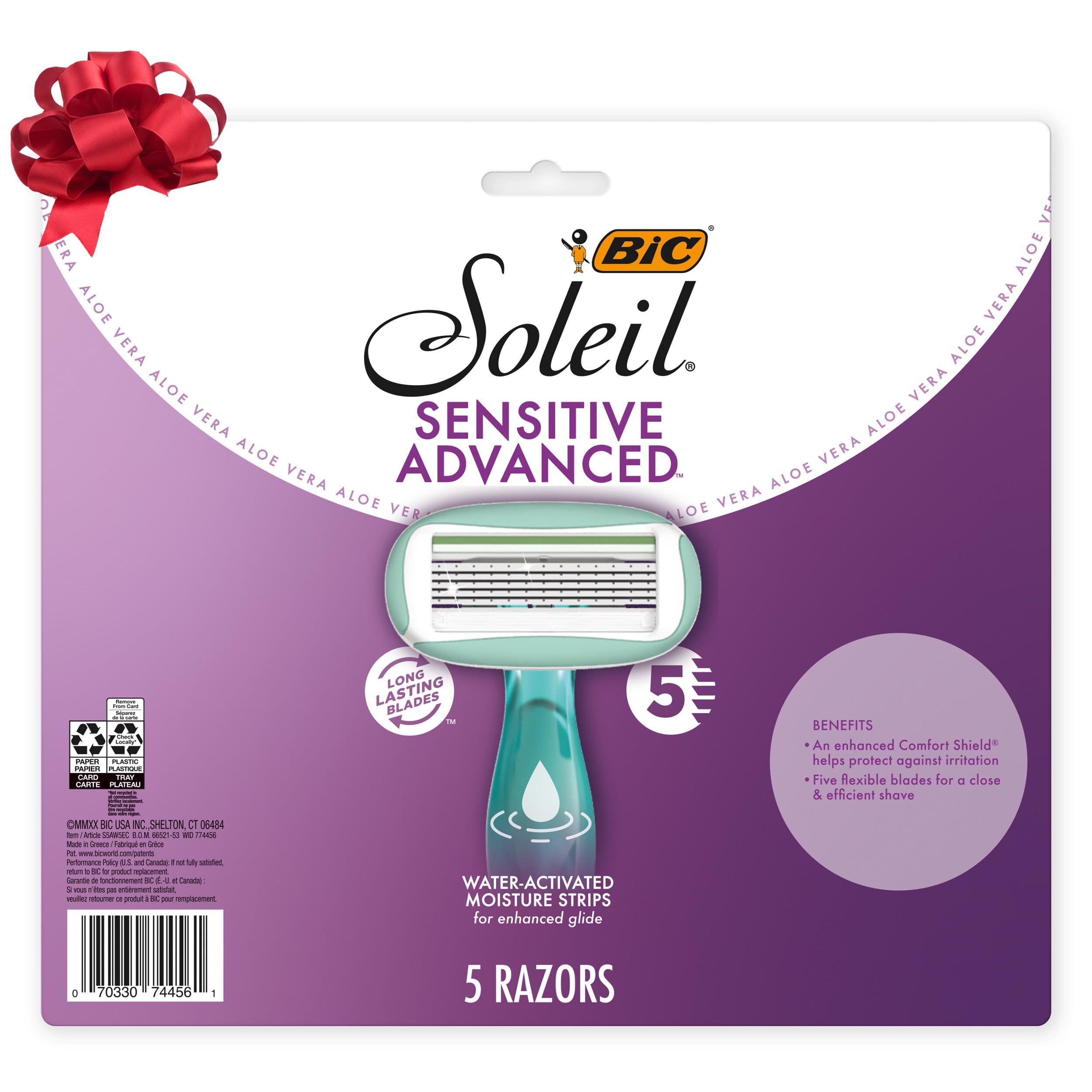 BIC Bic soleil sensitive advanced disposable women's shaving razors - 5 blade razors with comfort shield for a smooth, close shave & hair removal, 5-count, 5 Count
