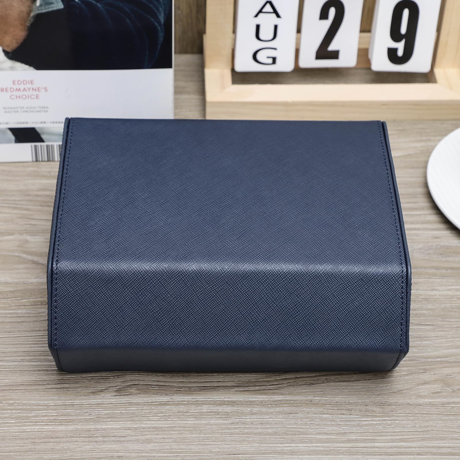 Hiram Hexagon etui na zegarek, prawdziwa skóra saffiano, pudełko na 6 zegarków, skórzane 6 przegródek, ochronne etui do przechowywania, organizer na zegarek dla mężczyzn (niebieski)