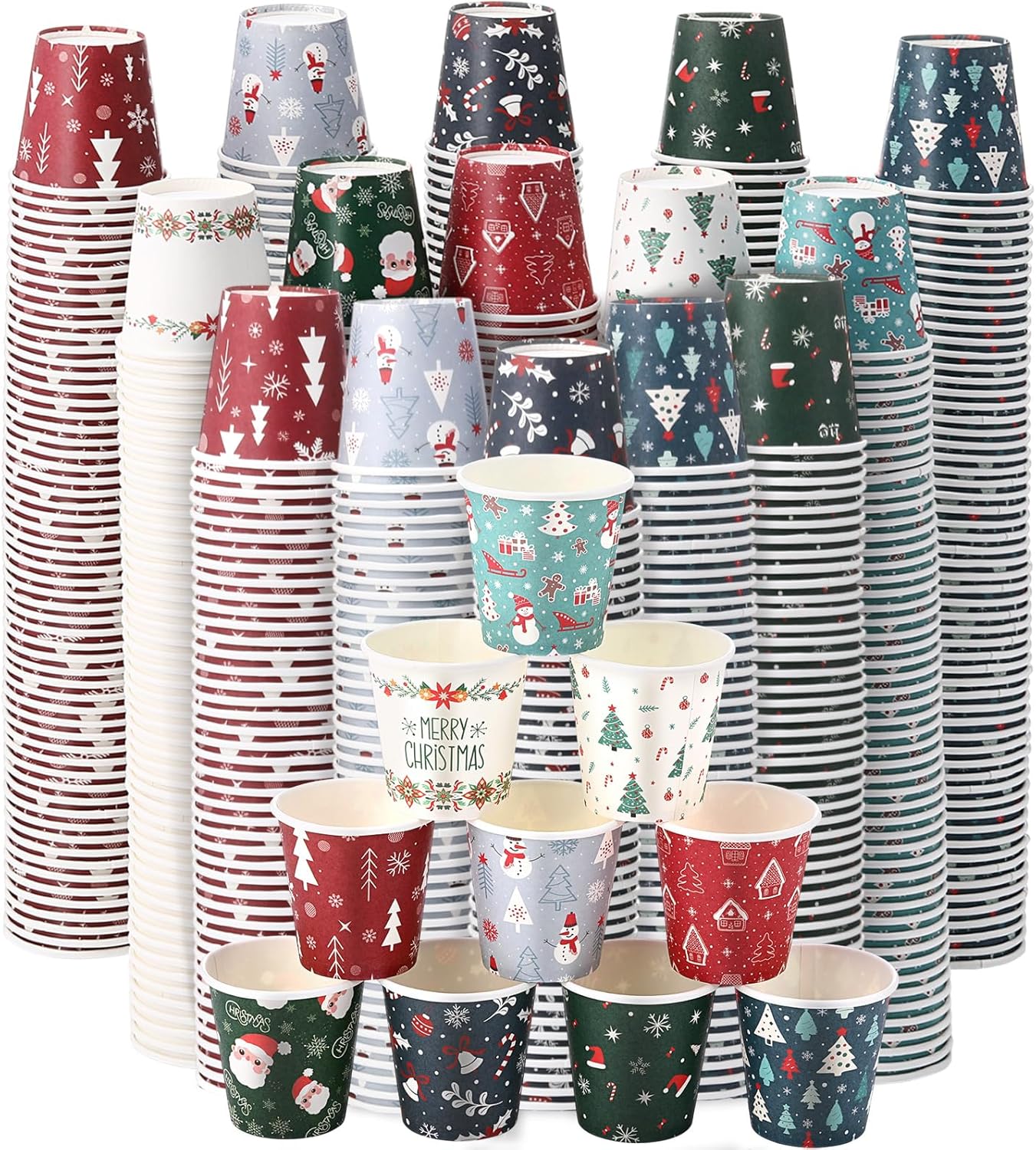 Umigy 3oz Christmas Paper Cups 900 Pcs Disposable cups, Mini Mouthwash or Snack Cup for Holiday Party, Bathroom, Winter Celebration(Vivid Style)