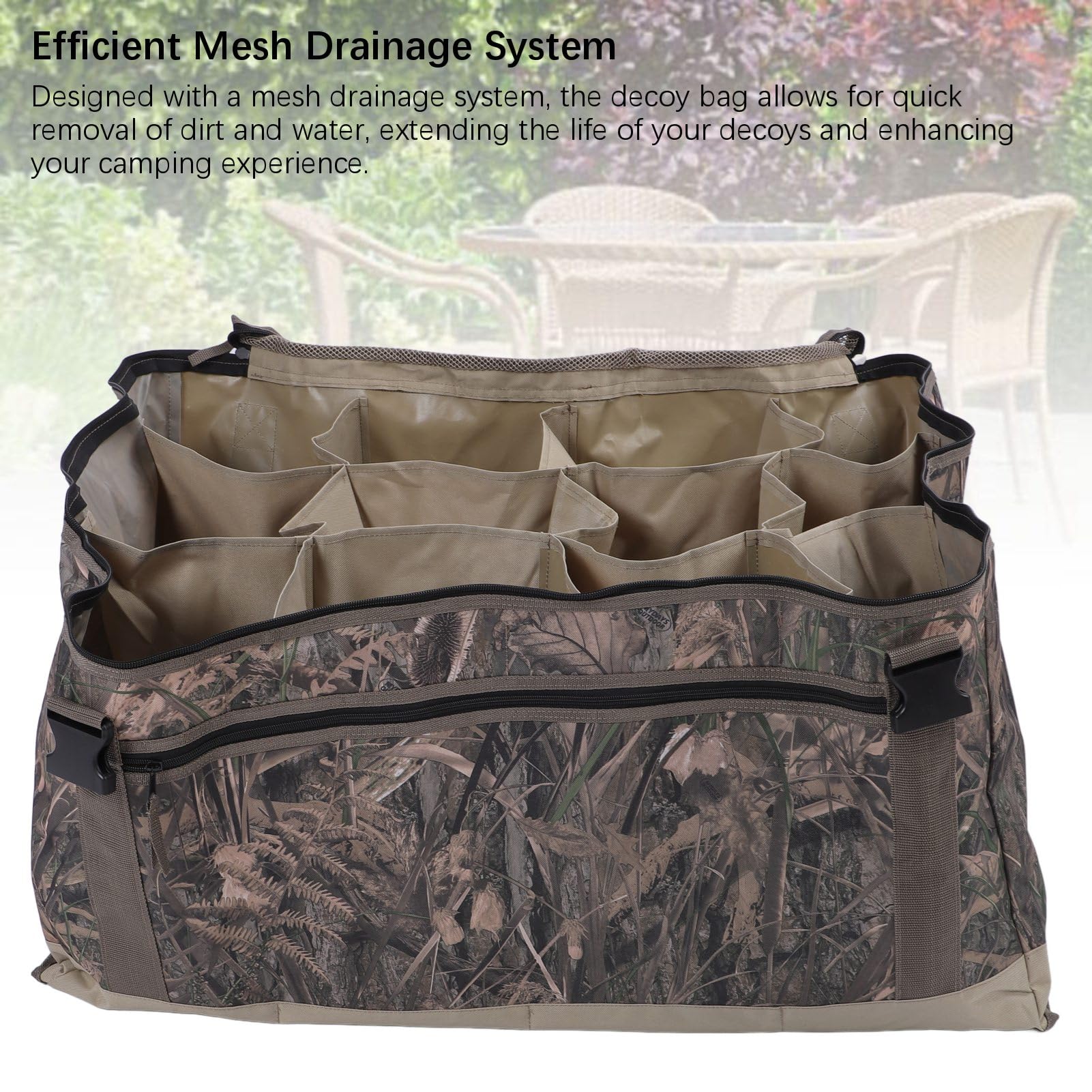 Bolsa de señuelo de pato de 12 ranuras, tela Oxford, camuflaje, aves acuáticas, ganso, bolsa de señuelo con cubierta de malla para acampar al aire libre