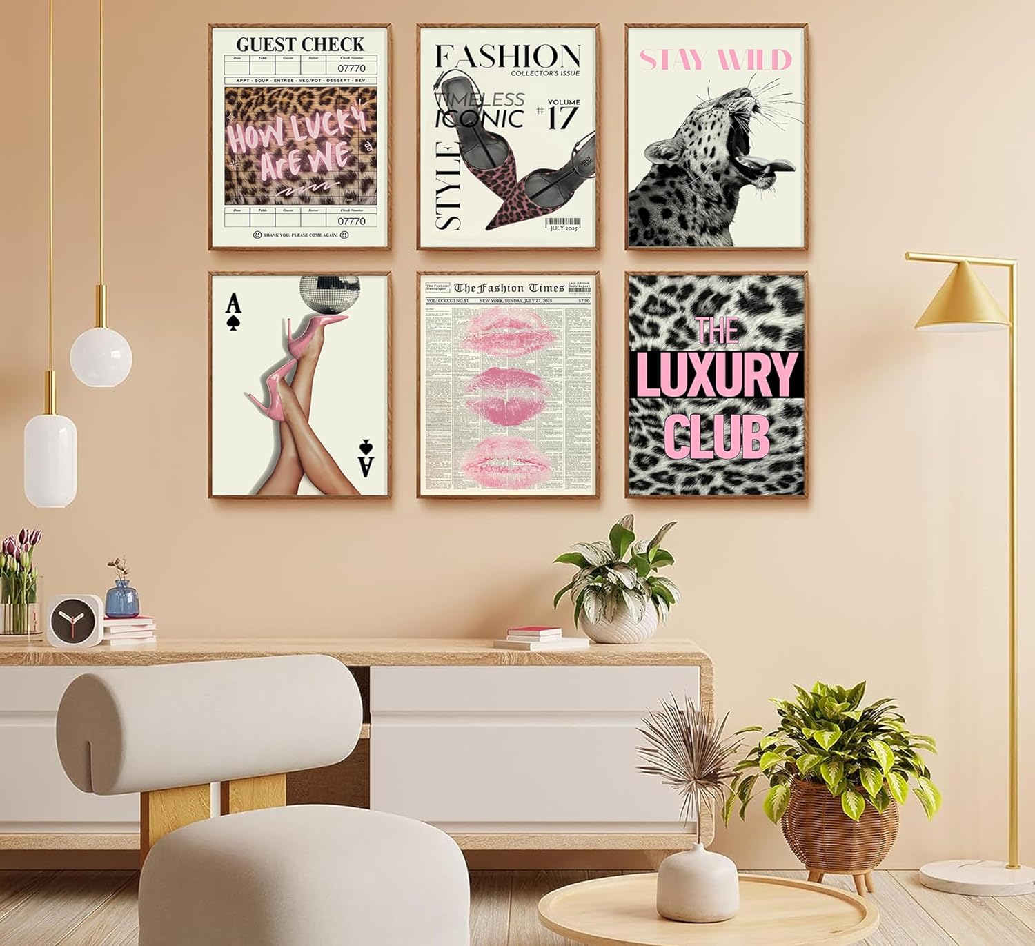 Trendy Pink Leopard Print Wall Art Vintage Magazine Fashion Woman Picture Wall Decor Funky Cheetah and High Heel Y2K Aesthetic Poster Coquette Preppy Prints Artwork for Girly Dorm Apartment, Unframed