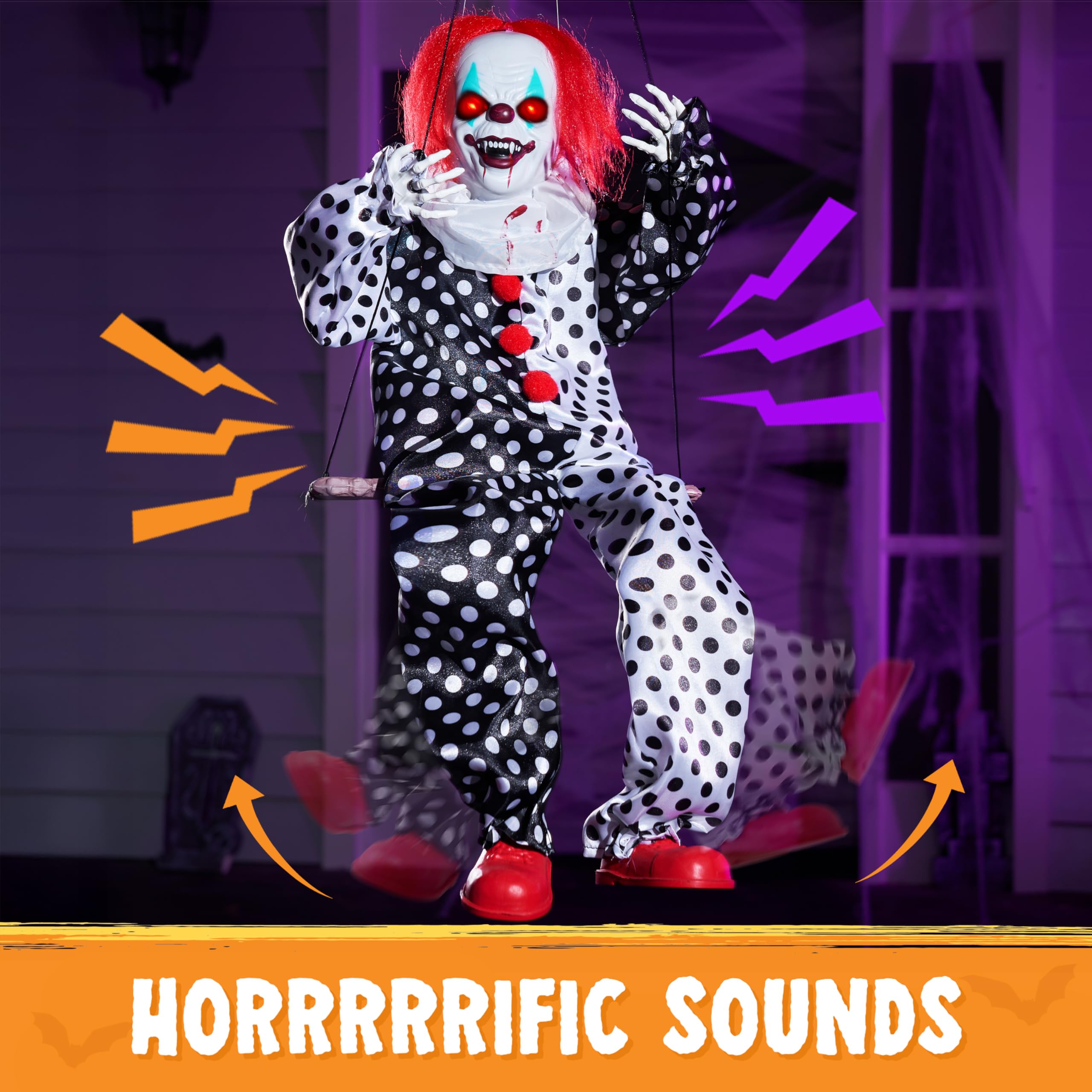 JOYIN Decorazioni Animatronic da appendere per Halloween, 78,7 cm, fantasma oscillante attivato dal suono con occhi luminosi, suono spaventoso e corpo in movimento, forniture per feste per oggetti di