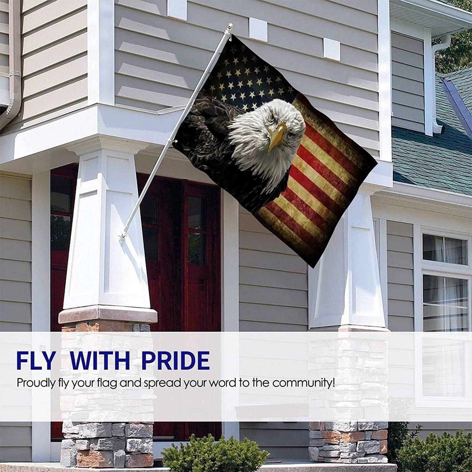 Bandiera USA Con Aquila Calva 150x90 Cm - Decorazione Americana Per Esterno E Giardino, Con Occhielli In Metallo