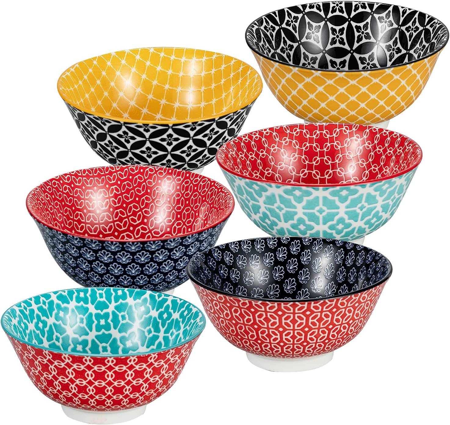 Sulmans Set of 6 Porcelain 680ml Bowls Vibrant Multicolour Perfect for Cereal, Salads, Deserts, Ice Cream, Breakfasts, Noodles, Rice, & Soups, Dishwasher, Microwave & Oven Safe