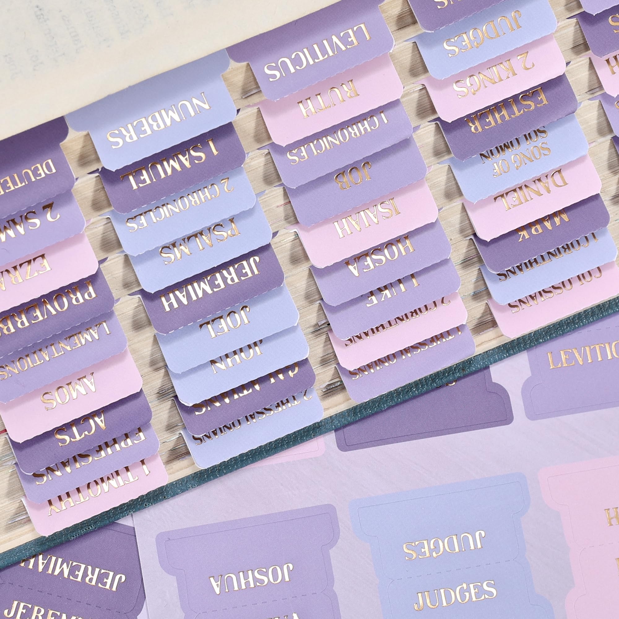 Bible Tabs, 66 Chapter Labels with Gold Lettering + 39 Laminated Index Tabs Water Lilies Theme Blank with Alignment Ruler, Journal Study Supplies — image 1