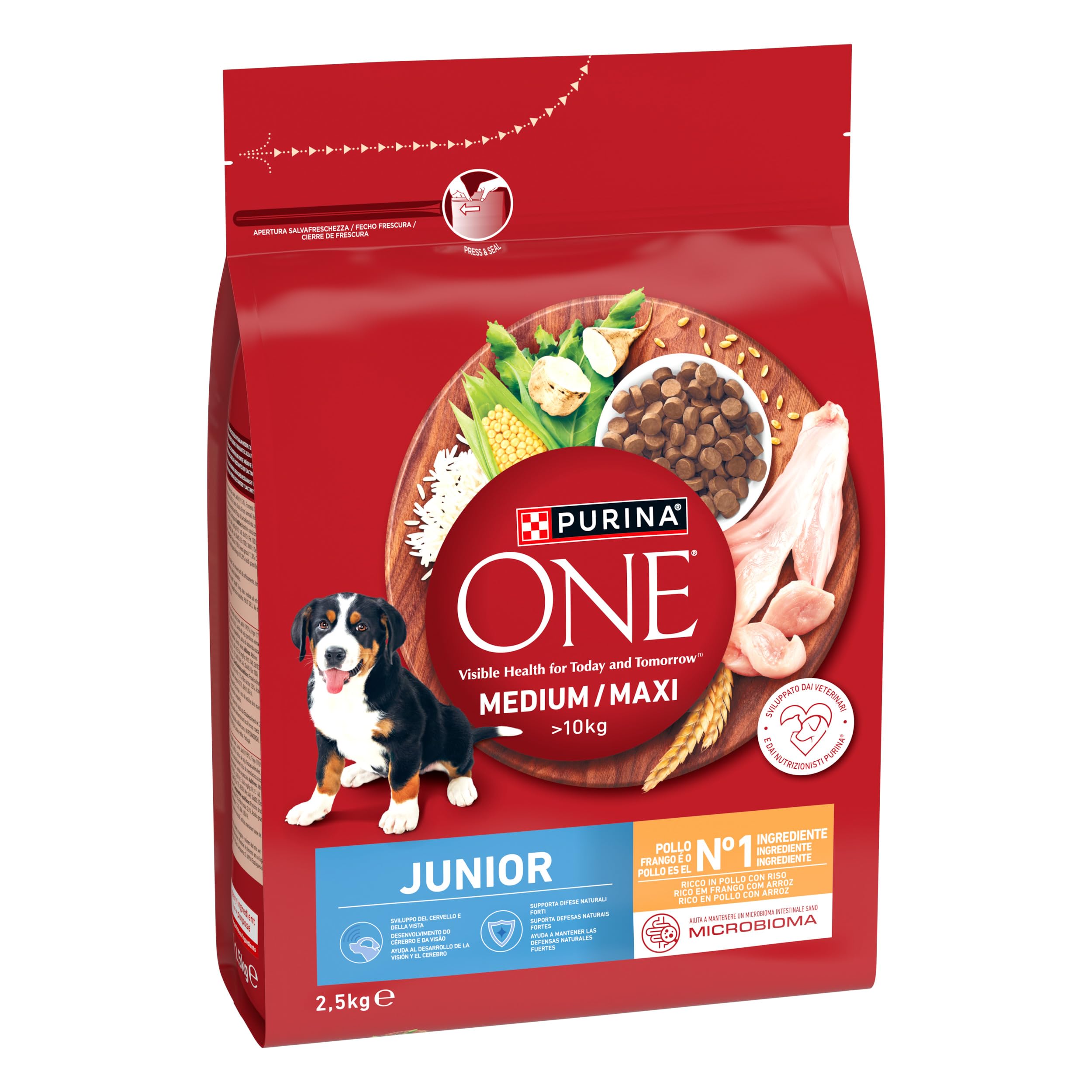 Purina ONE Medium Maxi pienso perro Cachorro Junior Pollo 4x2,5 kg